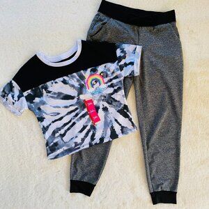 Justice Gray Joggers and Crop Tie-Dye T-Shirt clothing bundle girl’s size 10